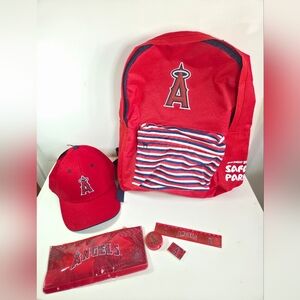 Angels Red Kids Backpack, Cap, School Supplies Set. MLB Angels Baseball Kids.
